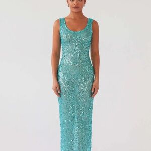 Elegant Sequin Turquoise Dress